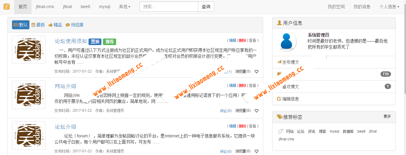 基于 Java 的信息咨询网站 cms